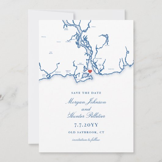 Old Saybrook CT Map Wedding QR Code Save The Date (Vorderseite)