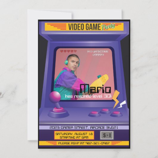 Old School Arcade Videogame Einladung (Vorderseite)