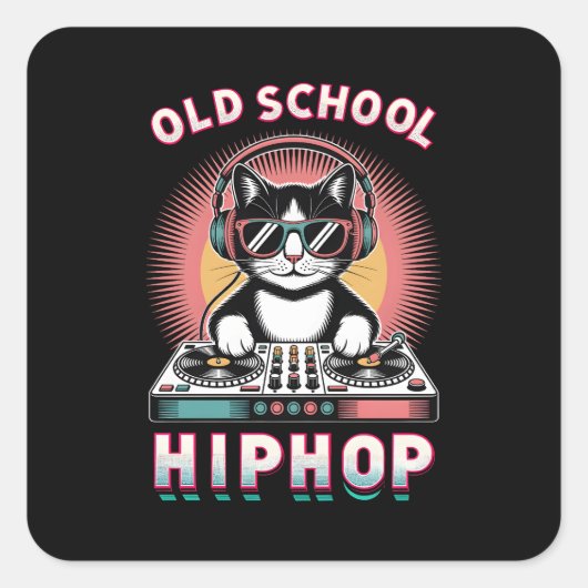 Old School Cool Cat DJ Quadratischer Aufkleber (Vorderseite)
