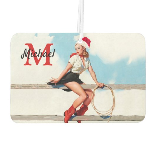 Old School Cowgirl Weihnachtsgeschenk für ihn Autolufterfrischer (Rückseite)