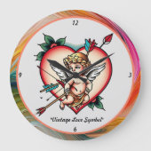 Old School Cupid Tattoo Style Große Wanduhr (Vorderseite)