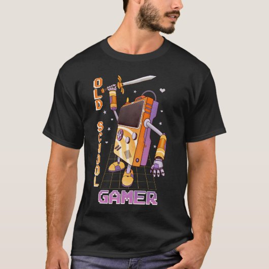 Old School Gamer Retro Handheld Console Robot T-Shirt (Vorderseite)