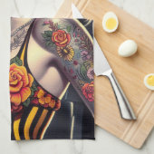 Old School Niedlich Goth Girl Geschirrtuch (Viertel Falte)