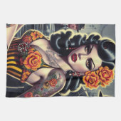 Old School Niedlich Goth Girl Geschirrtuch (Horizontal)