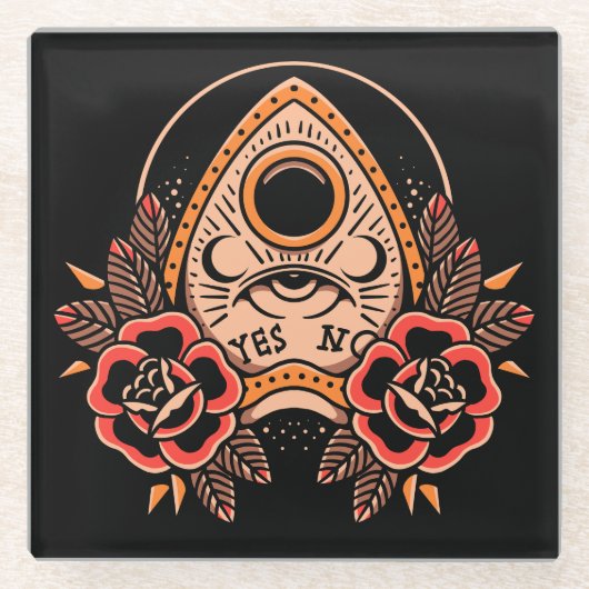 Old School Planchette Tattoo Untersetzer (Vorderseite)