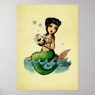 Old School Reggae Mermaid Poster