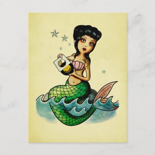 Old School Reggae Mermaid Postkarte (Vorderseite)