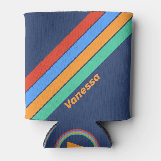 Old School Retro Rainbow Stripes with Name Dosenkühler (Vorderseite)