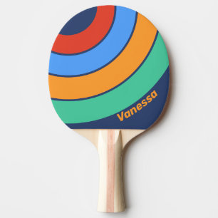 Old School Retro Regenbogen Kreis Streifen mit Nam Tischtennis Schläger