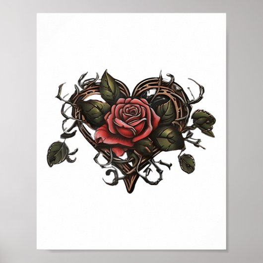 Old School Rose Herz Tattoo Valentinstag Graphi Poster (Vorne)