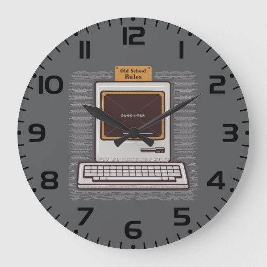 Old School Rules Retro Computer Game Over Große Wanduhr (Vorderseite)