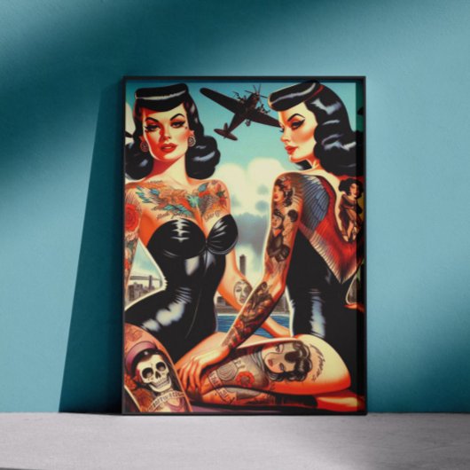 Old School tätowierte Pin-up Poster