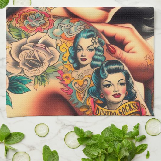 Old School Tattoo Button-up Geschirrtuch (Gefaltet)