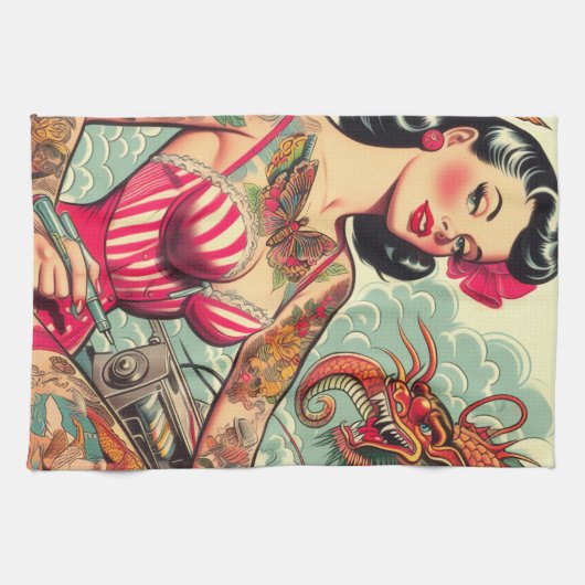 Old School Tattoo Button-up Geschirrtuch (Horizontal)