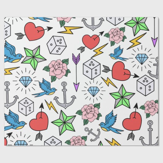 Old School Tattoo Geschenkpapier (Flach)