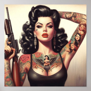 Old School Tattoo Girl Poster