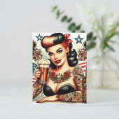 Old School Tattoo Girl Postkarte (Stehend Vorderseite)