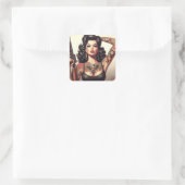 Old School Tattoo Girl Quadratischer Aufkleber (Tasche)