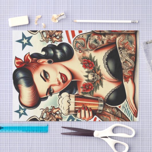 Old School Tattoo Girl Seidenpapier (Handwerk)
