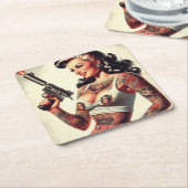 Old School Tattoo Hot Girl Rechteckiger Pappuntersetzer (angewinkelt)
