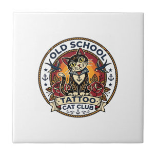 Old School Tattoo Katze Süße Kitty Design - Old Sc Fliese