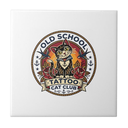 Old School Tattoo Katze Süße Kitty Design - Old Sc Fliese (Vorderseite)
