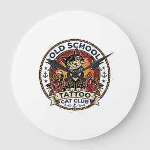 Old School Tattoo Katze Süße Kitty Design - Old Sc Große Wanduhr