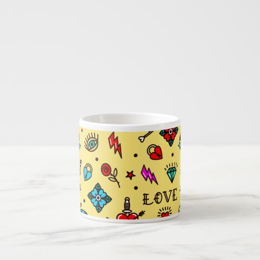 Old School Tattoo Liebe Muster Espressotasse (Vorderseite)
