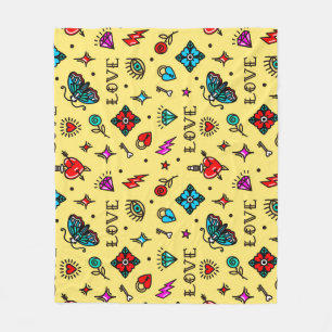 Old School Tattoo Liebe Muster Fleecedecke