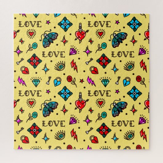 Old School Tattoo Liebe Muster Puzzle (Vertikal)