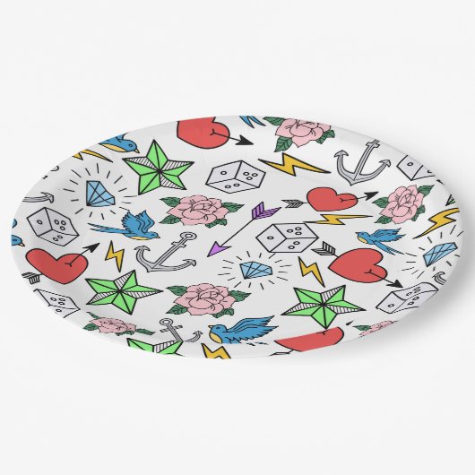 Old School Tattoo Pappteller (Schrägansicht)