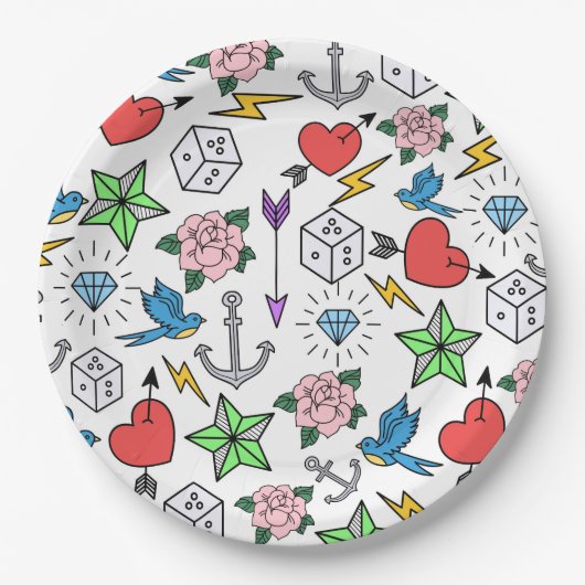 Old School Tattoo Pappteller (Vorderseite)