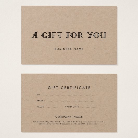 Old school Tattoo parlor kraft gift certificate (Vorne & Hinten)
