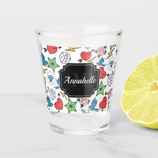Old School Tattoo Schnapsglas (Vorderseite)