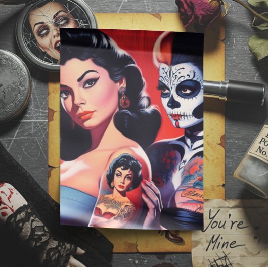 Old School Tattooed Pin-ups Seidenpapier