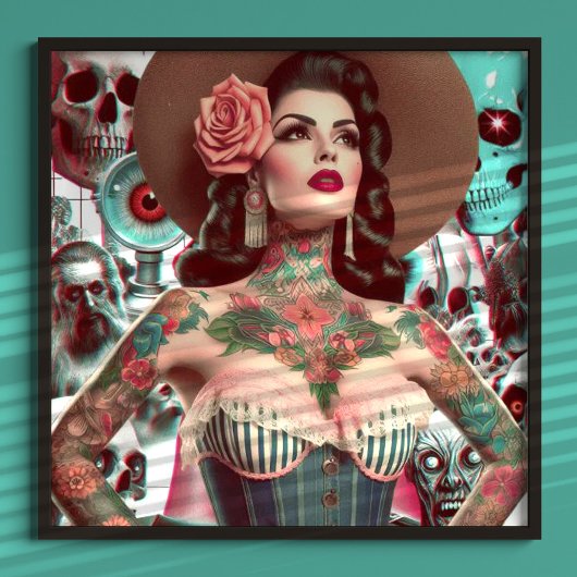 Old School Tattoooed Frauen Collage Poster