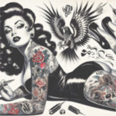 Old School Tattoooed Girl Aufkleber (Vorderseite)