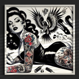Old School Tattoooed Girl Poster