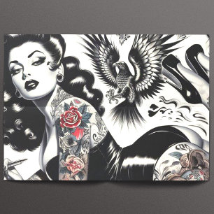 Old School Tattoooed Girl Seidenpapier