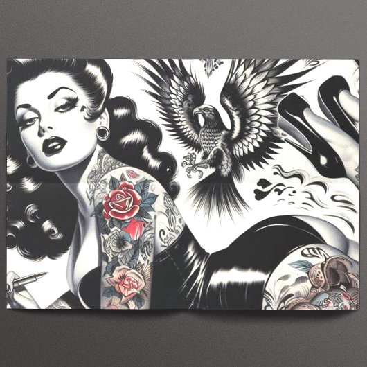 Old School Tattoooed Girl Seidenpapier