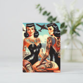 Old School Tatttooed Pin-up Postkarte (Stehend Vorderseite)