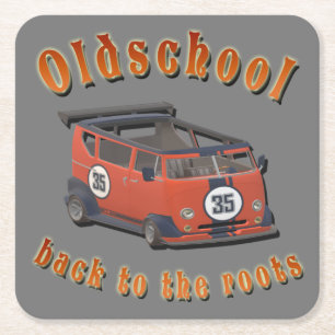 Old school, vintage car in Red and Grey Hoch-gesch Rechteckiger Pappuntersetzer