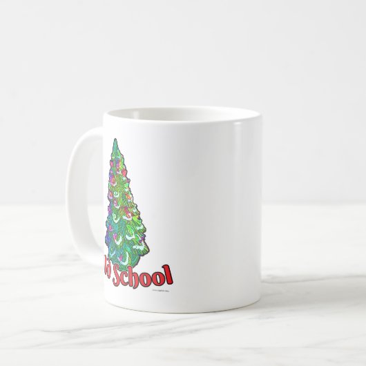 Old School Weihnachten Keramik Spaß Tree Sprichwor Kaffeetasse (Vorderseite Links)