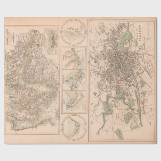 Old Scotland West Coast & Cities Map (1872) Geschenkpapier (Flach)
