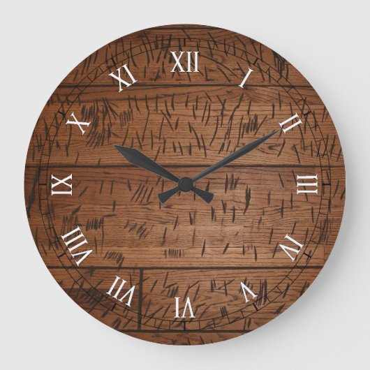 old Scratched Wood Große Wanduhr (Vorderseite)