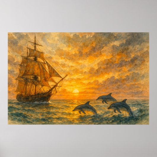 Old Ship Sunset Poster (Vorne)