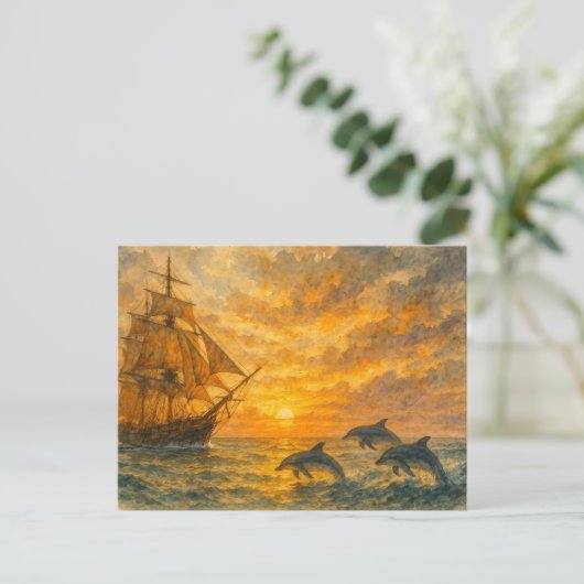 Old Ship Sunset Postkarte (Stehend Vorderseite)