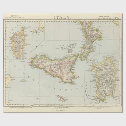 Old Sicily Italy Map (1883)  Geschenkpapier (Flach)
