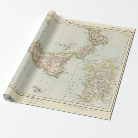 Old Sicily Italy Map (1883) Geschenkpapier (Ungerollt)