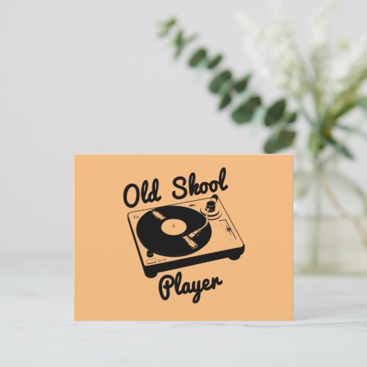 Old Skool Player Vinyl Record Turntable DJ Postkarte (Stehend Vorderseite)